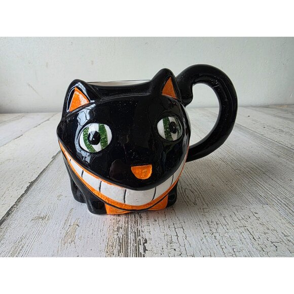 Vintage JoAnn ceramic cat mug cup Halloween decor shabby chic - Picture 1 of 7